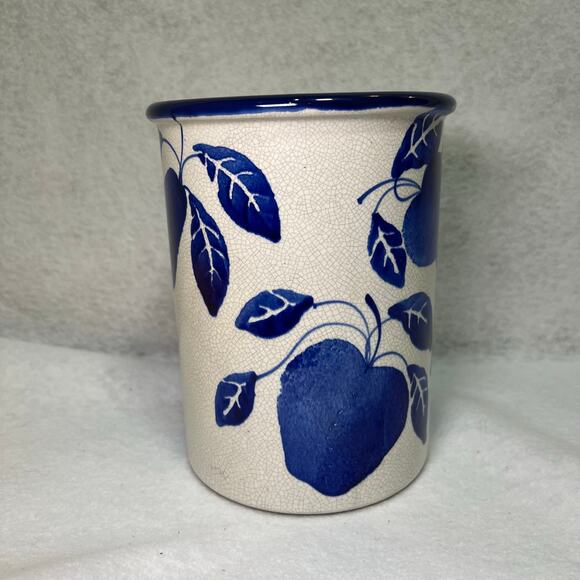 Crate & Barrel Ceramiche Alfa Hand Painted Crock Wine Utensil Holder Blue Fruit - Picture 3 of 6